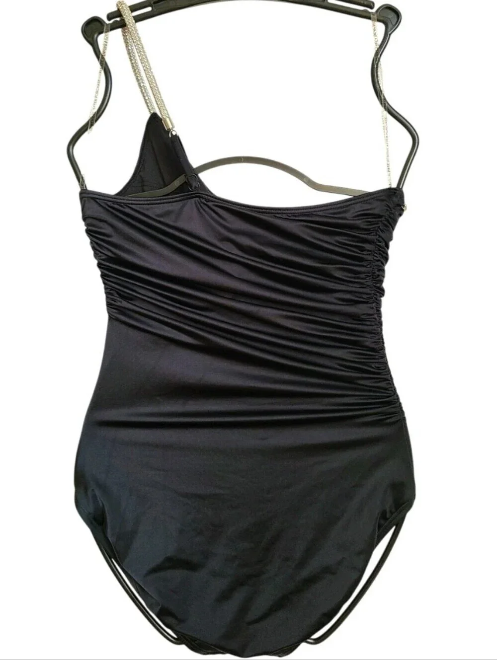 Carmen Marc Valvo Starlight Lux One Shoulder One Piece Swimsuit Black 12 NWT